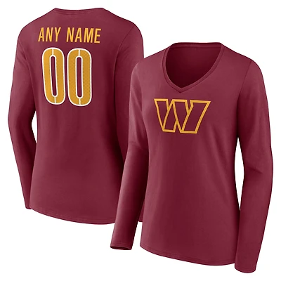 Women's Burgundy Washington Commanders Team Authentic Custom Name & Number Long Sleeve V-Neck T-Shirt