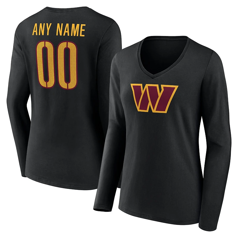 Women's Black Washington Commanders Team Authentic Custom Name & Number Long Sleeve V-Neck T-Shirt