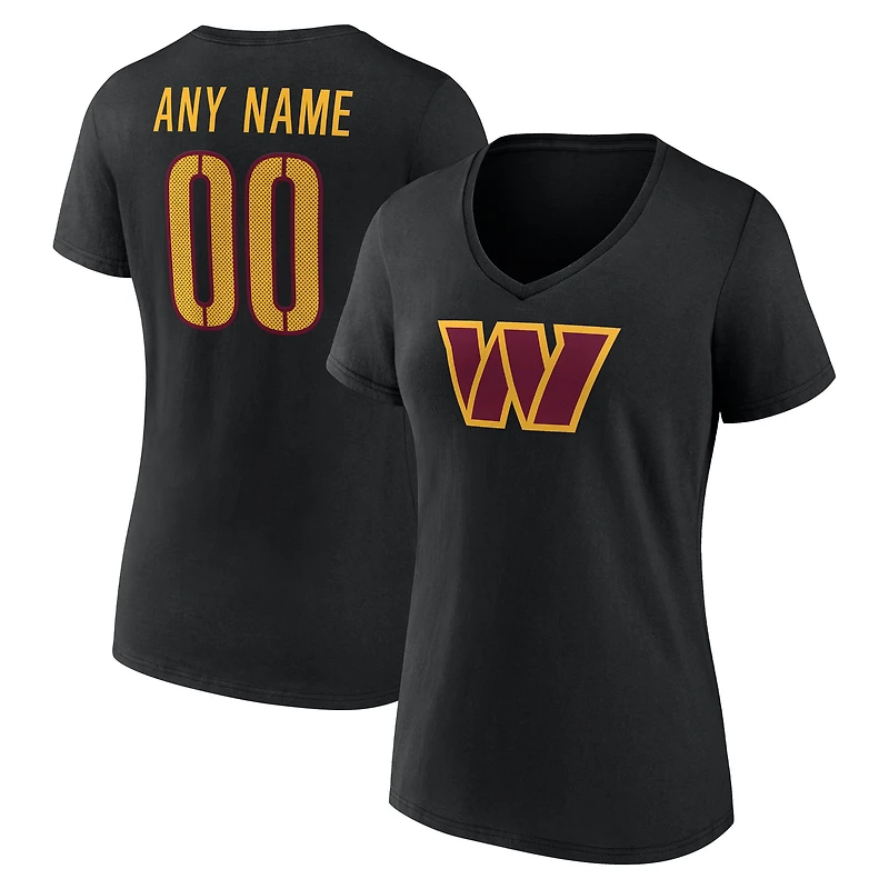 Women's Black Washington Commanders Team Authentic Custom Name & Number V-Neck T-Shirt