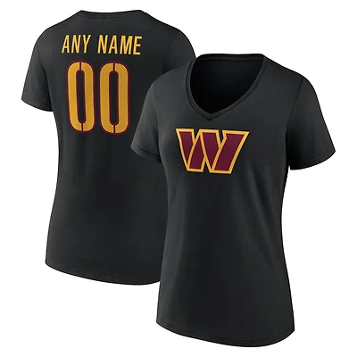 Women's Black Washington Commanders Team Authentic Custom Name & Number V-Neck T-Shirt