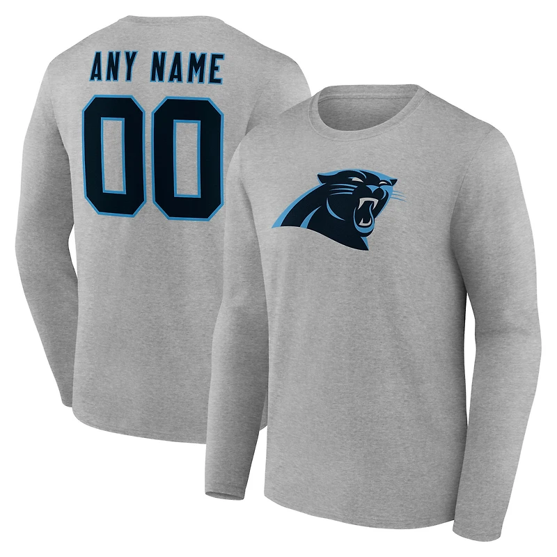 Men's Gray Carolina Panthers Team Authentic Custom Name & Number Long Sleeve T-Shirt