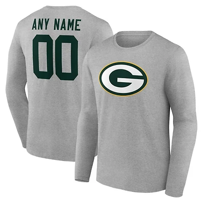Men's Gray Green Bay Packers Team Authentic Custom Name & Number Long Sleeve T-Shirt