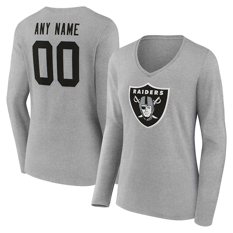 Women's Gray Las Vegas Raiders Team Authentic Custom Name & Number Long Sleeve V-Neck T-Shirt
