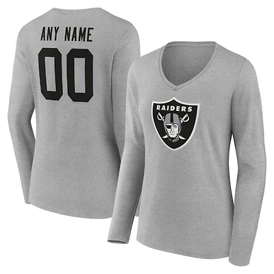 Women's Gray Las Vegas Raiders Team Authentic Custom Name & Number Long Sleeve V-Neck T-Shirt