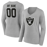Women's Gray Las Vegas Raiders Team Authentic Custom Name & Number Long Sleeve V-Neck T-Shirt