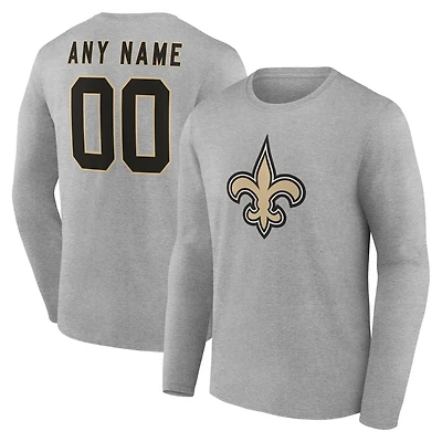 Men's Gray New Orleans Saints Team Authentic Custom Name & Number Long Sleeve T-Shirt