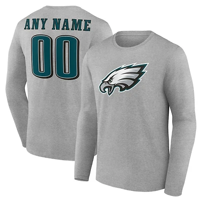 Men's Gray Philadelphia Eagles Team Authentic Custom Name & Number Long Sleeve T-Shirt