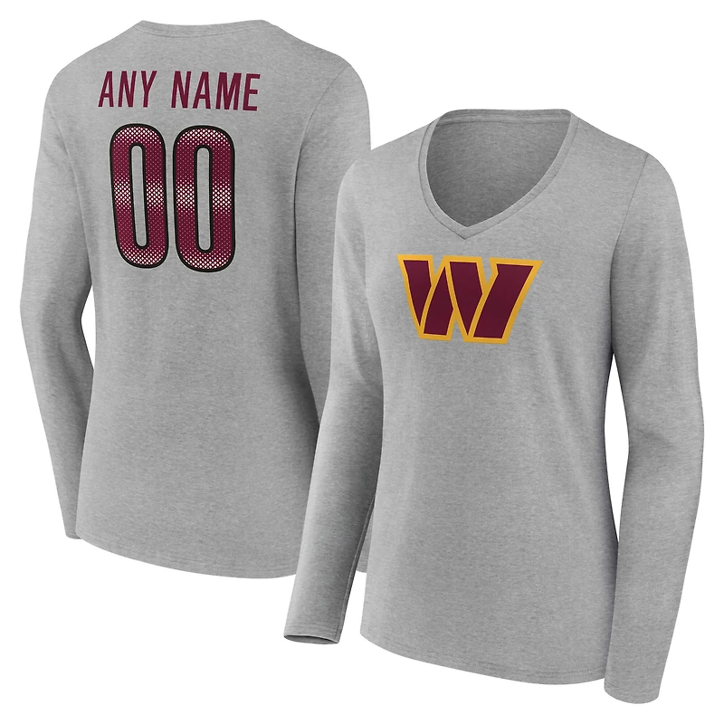 Women's Gray Washington Commanders Team Authentic Custom Name & Number Long Sleeve V-Neck T-Shirt