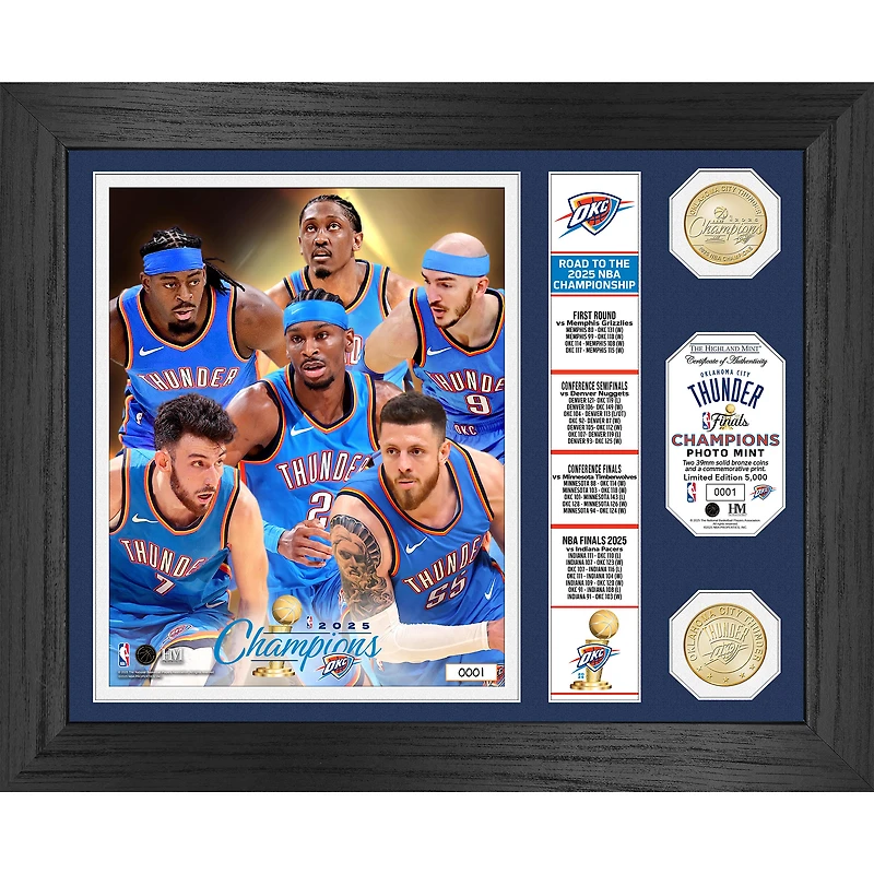 Highland Mint Oklahoma City Thunder 2025 NBA Finals Champions 13" x 16" Banner Bronze Coin Photo Mint