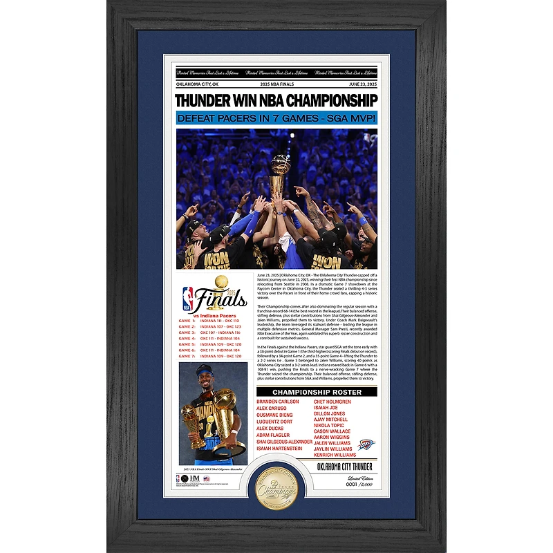 Highland Mint Oklahoma City Thunder 2025 NBA Finals Champions 12" x 20" Front Page News Cover Bronze Coin Photo Mint