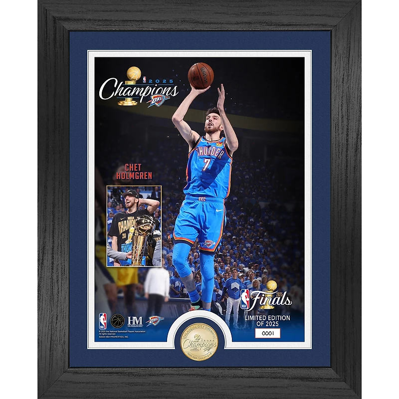 Highland Mint Chet Holmgren Oklahoma City Thunder 2025 NBA Finals Champions 13" x 16" Trophy Raising Bronze Coin Photo Mint