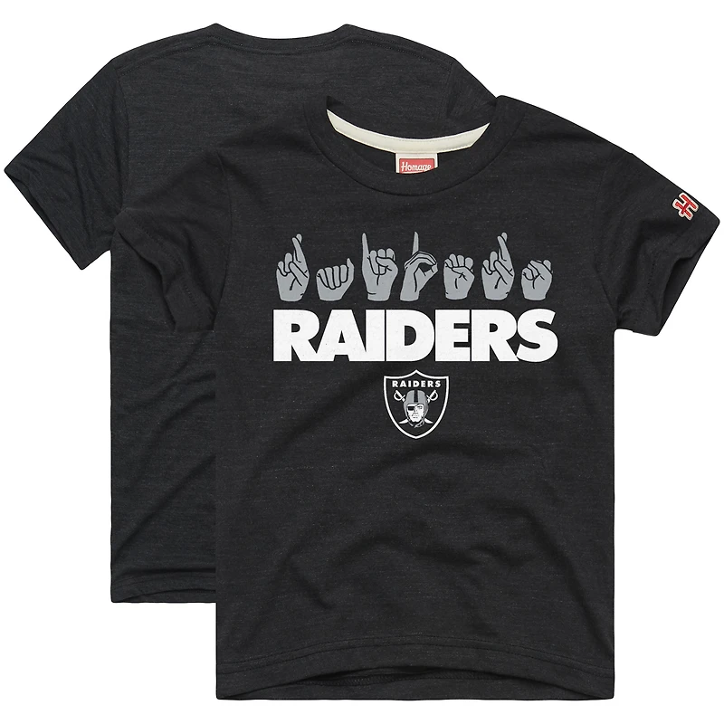 Youth Homage Charcoal Las Vegas Raiders Love Sign x ASL 2.0 Tri-Blend T-Shirt