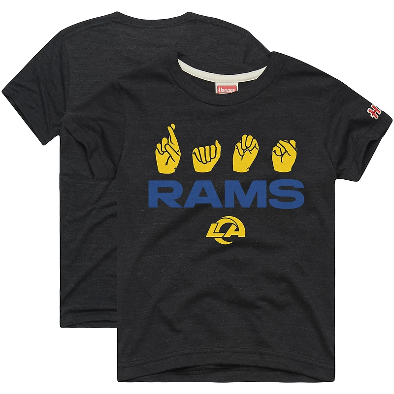 Youth Homage Charcoal Los Angeles Rams Love Sign x ASL 2.0 Tri-Blend T-Shirt