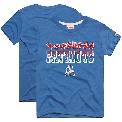 Youth Homage Royal New England Patriots Love Sign x ASL 2.0 Tri-Blend T-Shirt