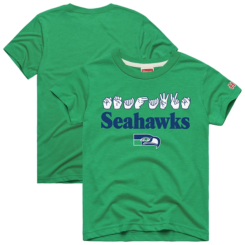 Youth Homage Green Seattle Seahawks Love Sign x ASL 2.0 Tri-Blend T-Shirt