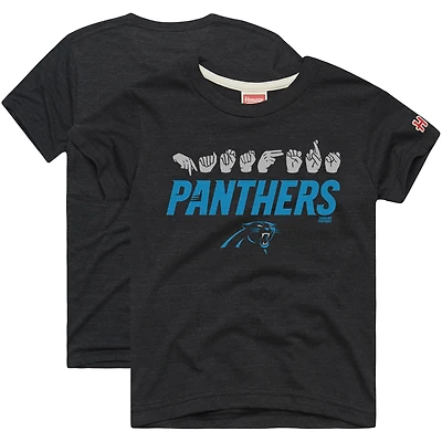 Youth Homage Charcoal Carolina Panthers Love Sign x ASL 2.0 Tri-Blend T-Shirt