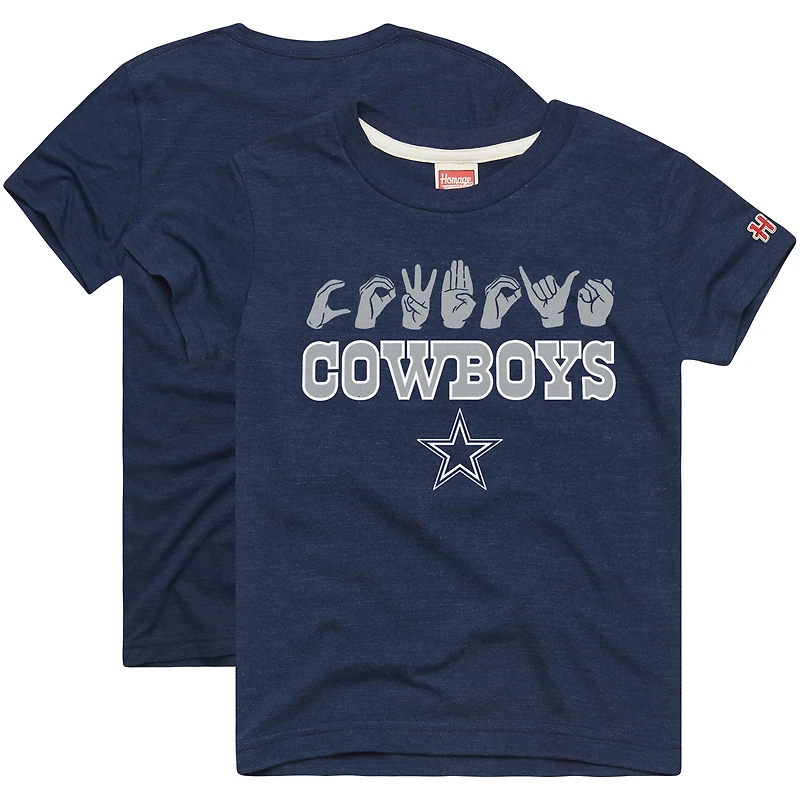 Youth Homage Navy Dallas Cowboys Love Sign x ASL 2.0 Tri-Blend T-Shirt