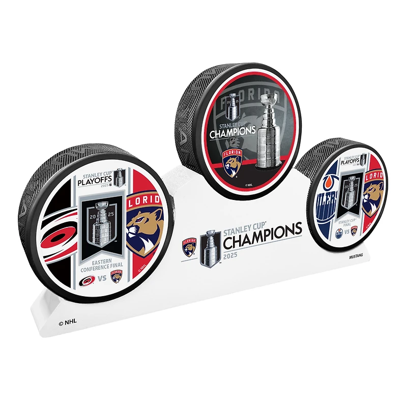 Florida Panthers 2025 Stanley Cup Champions 3 Puck Podium