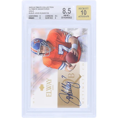 John Elway Denver Broncos Autographed 2003 Upper Deck Ultimate Collection Gold #US-JE #4/10 BGS Authenticated 8.5/10 Card - 9,8.5,8,9 Subgrades