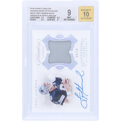 Troy Aikman Dallas Cowboys Autographed 2018 Panini Flawless Relic Silver #DI-TA #4/10 BGS Authenticated 9/10 Card - 9.5,8.5,9.5,9 Subgrades