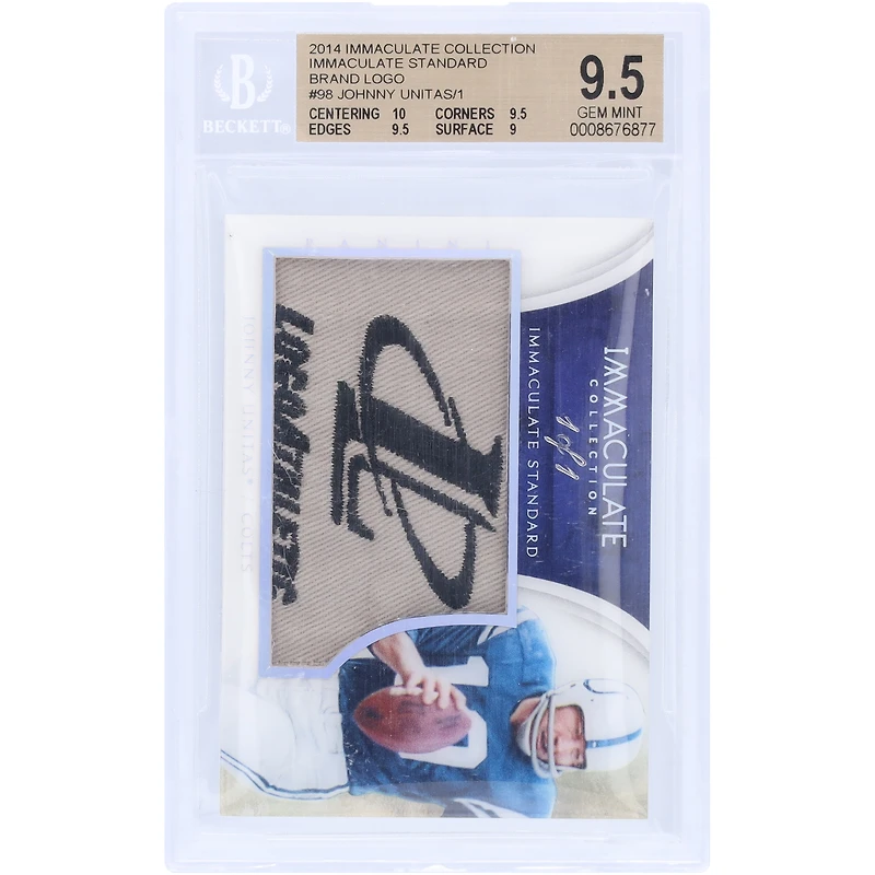 Johnny Unitas Indianapolis Colts 2014 Panini Immaculate Collection Game Used Brand Relic #IS-JU #1/1 BGS Authenticated 9.5 Card - 10,9.5,9.5,9 Subgrades
