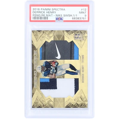 Derrick Henry Tennessee Titans 2016 Panini Spectra Nike Swoosh Dual Relic Gold #12 #1/1 PSA Authenticated 9 Rookie Card