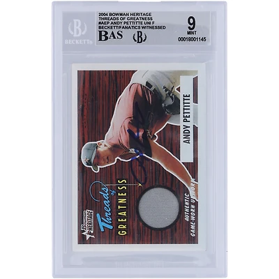 Andy Pettitte Houston Astros Autographed 2004 Bowman Heritage Threads of Greatness Jersey Relic #TR-AEP Beckett Fanatics Witnessed Authenticated 9/10 Card