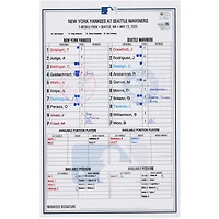 New York Yankees Game-Used Lineup Card vs. Seattle Mariners on May 13, 2025