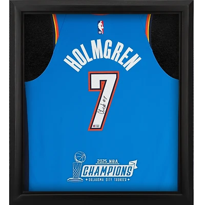 Chet Holmgren Oklahoma City Thunder Autographed Nike Blue Icon Authentic Jersey Shadowbox with 2025 NBA Finals Champions Logo