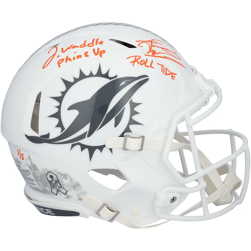Tua Tagovailoa & Jaylen Waddle Miami Dolphins Autographed Riddell 2024 Salute To Service Speed Authentic Helmet with "Phins Up" & "Roll Tide" Inscriptions - Limited Edition #1/5