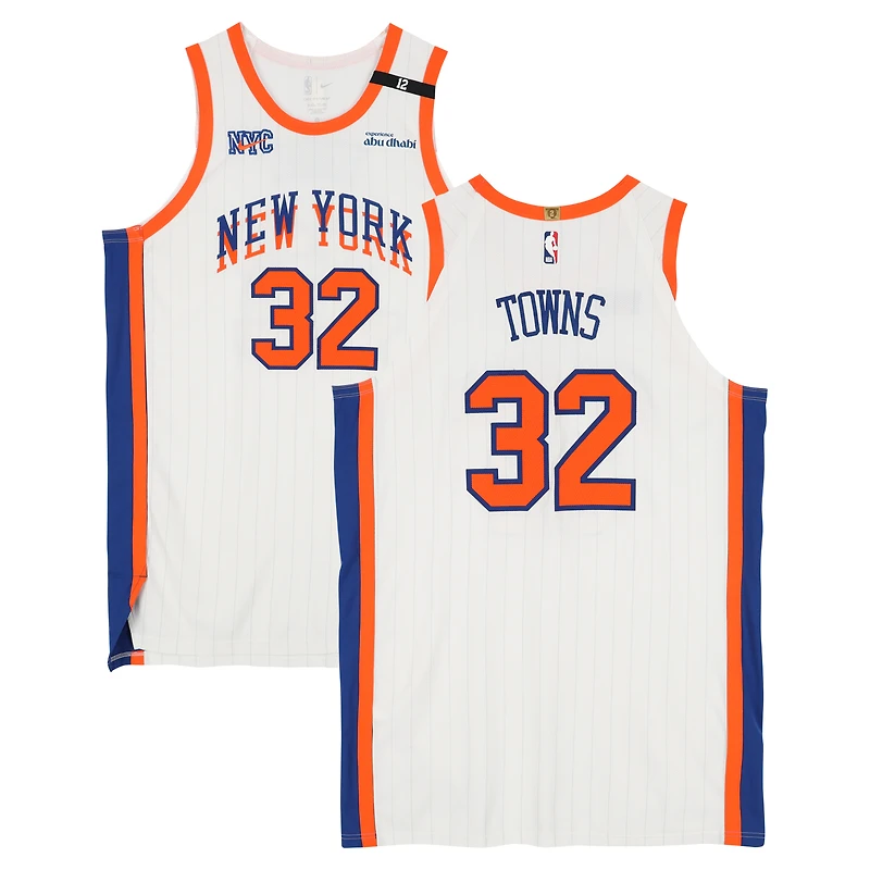 Karl-Anthony Towns New York Knicks Game-Used #32 White Nike City Edition Jersey vs. Detroit Pistons on April 29, 2025 - Round 1 Game 5 - Size 54+6