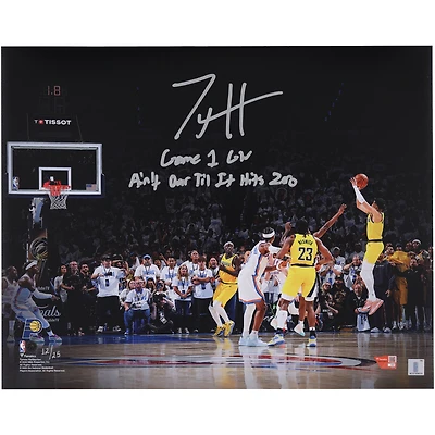 Tyrese Haliburton Indiana Pacers Autographed 16" x 20" 2025 NBA Finals Game 1 Game Winning Shot vs. Oklahoma City Thunder Photograph with Multiple Inscriptions - Limited Edition of 25