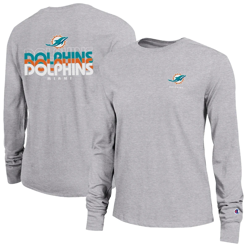 Women's Champion  Gray Miami Dolphins Core Long-Sleeve T-Shirt