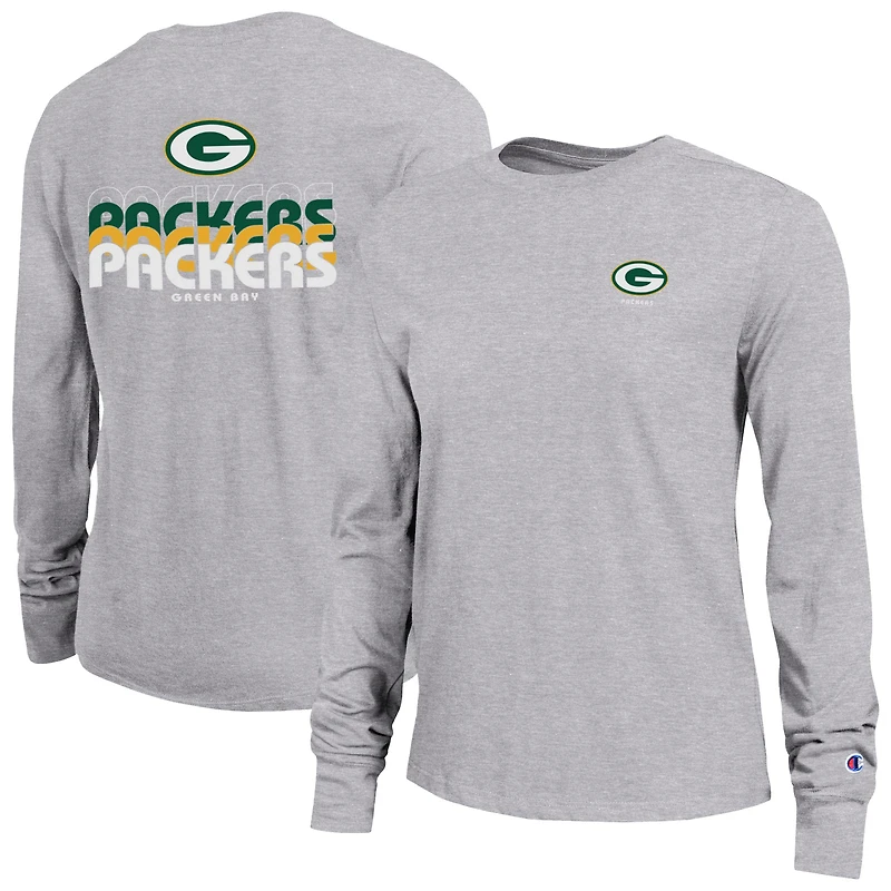 Women's Champion Heather Gray Green Bay Packers Core Long-Sleeve T-Shirt
