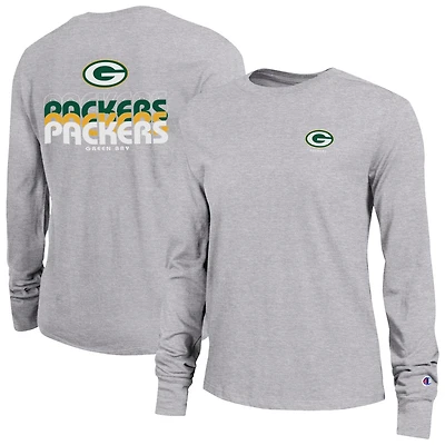 Women's Champion Heather Gray Green Bay Packers Core Long-Sleeve T-Shirt