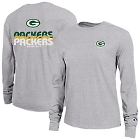 Women's Champion Heather Gray Green Bay Packers Core Long-Sleeve T-Shirt