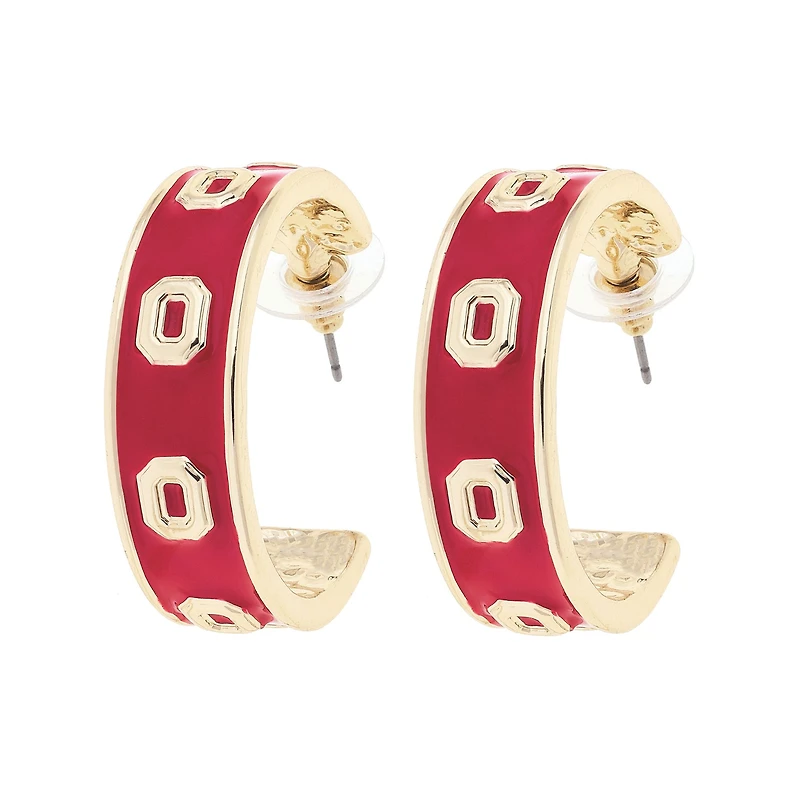 CANVAS Style Ohio State Buckeyes 18k Gold-Plated Enamel Logo Hoop Earrings
