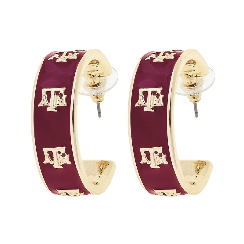 CANVAS Style Texas A&M Aggies 18k Gold-Plated Enamel Logo Hoop Earrings