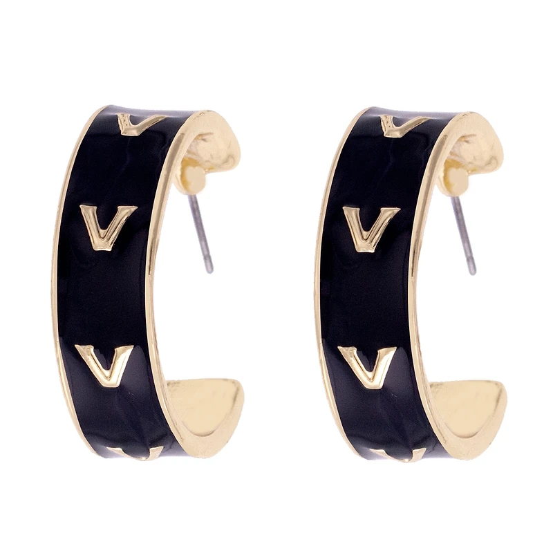 CANVAS Style Vanderbilt Commodores 18k Gold-Plated Enamel Logo Hoop Earrings