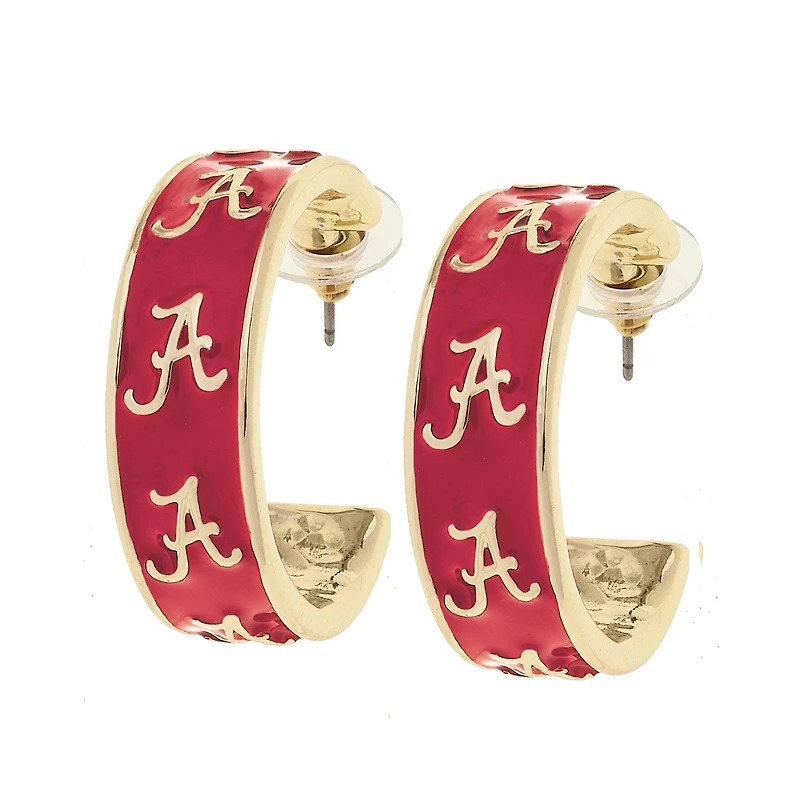 CANVAS Style Alabama Crimson Tide 18k Gold-Plated Enamel Logo Hoop Earrings