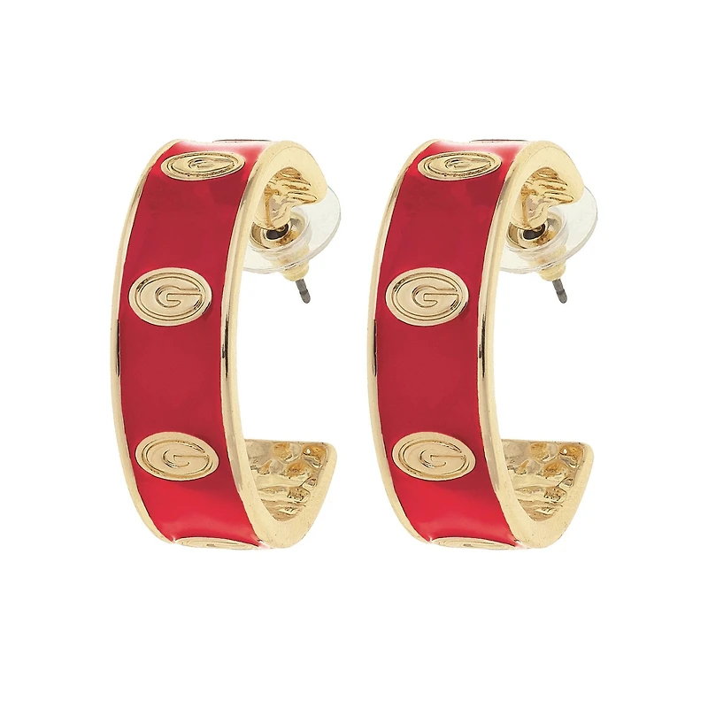 CANVAS Style Georgia Bulldogs 18k Gold-Plated Enamel Logo Hoop Earrings