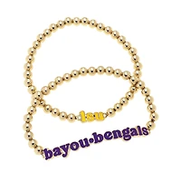 CANVAS Style LSU Tigers 18k Gold-Plated Slogan Ball Bead Stretch Bracelets Set of 2