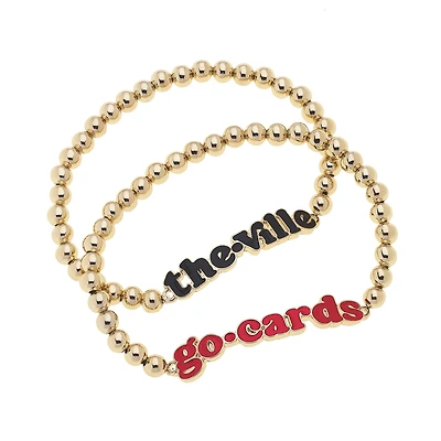 CANVAS Style Louisville Cardinals 18k Gold-Plated Slogan Ball Bead Stretch Bracelets Set of 2