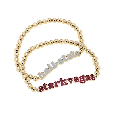 CANVAS Style Mississippi State Bulldogs 18k Gold-Plated Slogan Ball Bead Stretch Bracelets Set of 2
