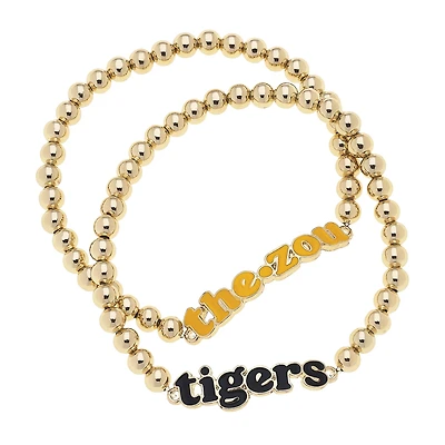 CANVAS Style Missouri Tigers 18k Gold-Plated Slogan Ball Bead Stretch Bracelets Set of 2