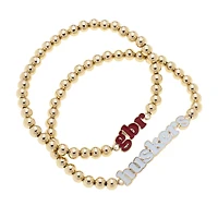 CANVAS Style Nebraska Huskers 18k Gold-Plated Slogan Ball Bead Stretch Bracelets Set of 2