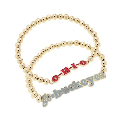 CANVAS Style Ohio State Buckeyes 18k Gold-Plated Slogan Ball Bead Stretch Bracelets Set of 2