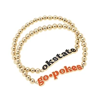 CANVAS Style Oklahoma State Cowboys 18k Gold-Plated Slogan Ball Bead Stretch Bracelets Set of 2