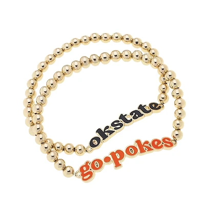 CANVAS Style Oklahoma State Cowboys 18k Gold-Plated Slogan Ball Bead Stretch Bracelets Set of 2