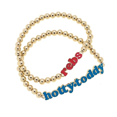 CANVAS Style Ole Miss Rebels 18k Gold-Plated Slogan Ball Bead Stretch Bracelets Set of 2